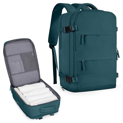 coowoz Large Travel Backpack For Women Men,Carry On Backpack Flight Approved,Hiking Backpack Waterproof Outdoor Sports Rucksack Casual Daypack Fit 15.6 Inch Laptop Shoes Compartment,30L(Peacock Blue) - Image 1