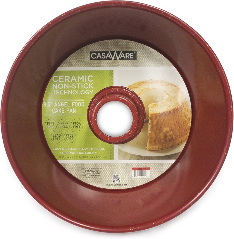 casaWare Angel Food Cake Pan 9.5-inch (15-Cup) Ceramic Coated NonStick (Red - Granite) - Image 1