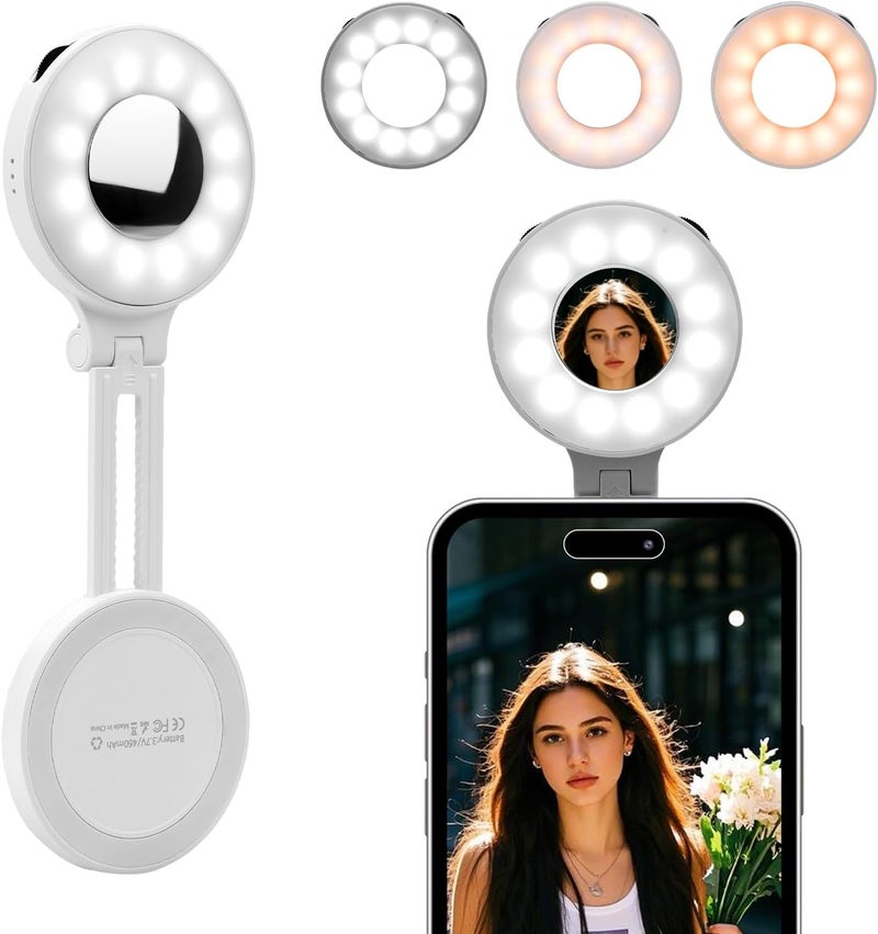 Flymile Magnetic Selfie Light for iPhone, LED Fill Ring Light for MagSafe with Adjustable, Compatible with Smartphone, for Selfies/Photography/TikTok/Video Conference, Portable & Rechargeable, White - Image 1