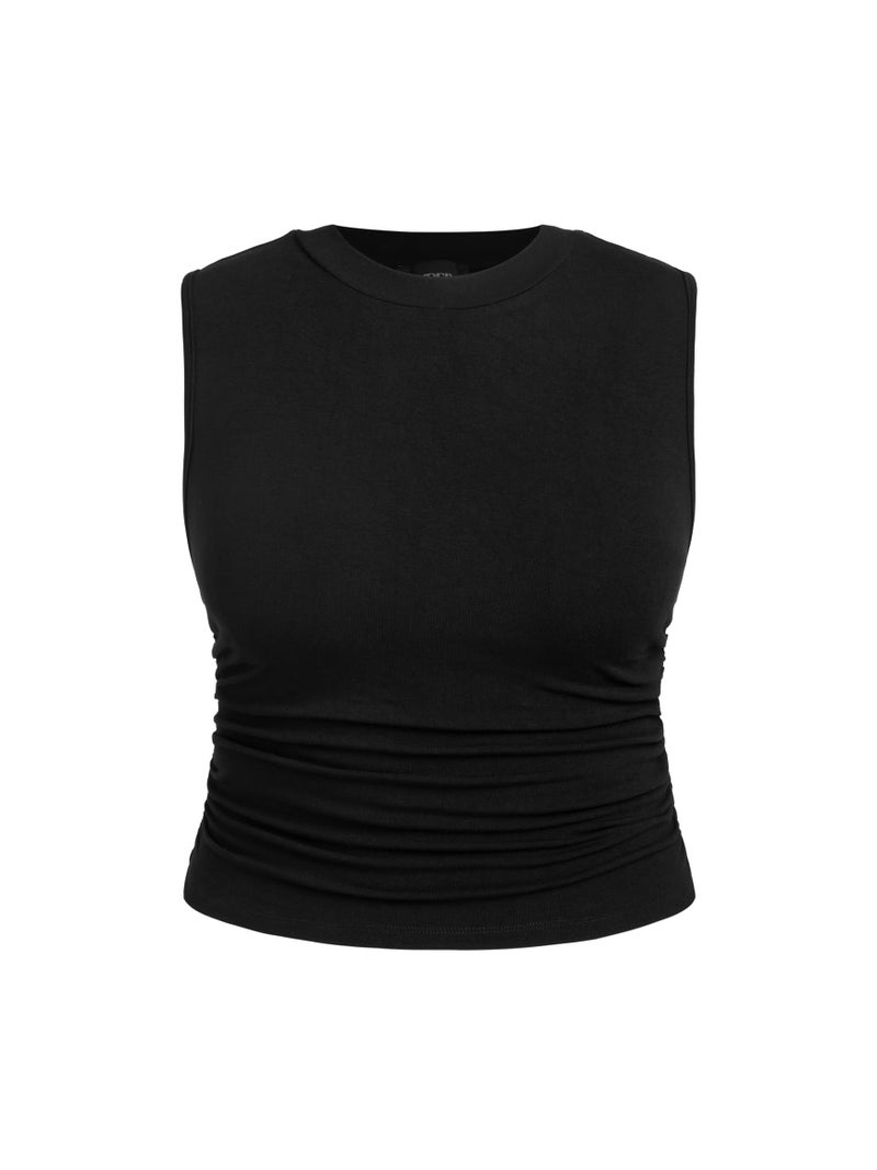 CIDER Plus Size Tops for Women Sleeveless Ruched Crew Neck Crop Tank Top Summer Casual Outfits - Image 1