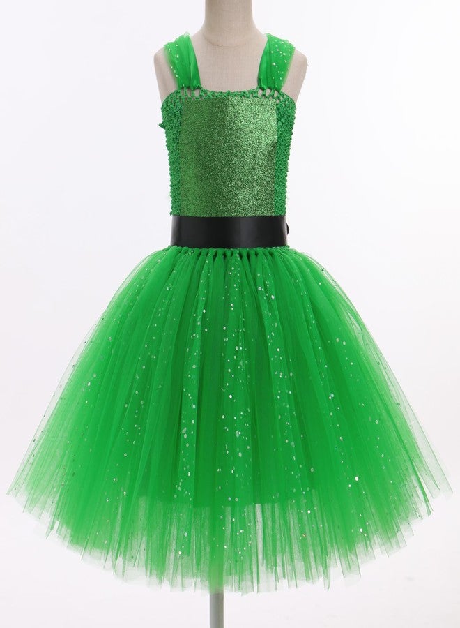 IMEKIS Toddler : Kids Holographic Sparkly Tulle Tutu Metallic Outfit Girls Alien Space Cowgirl 80s Birthday School Dance Clothes Green 10-12 Years - Image 2