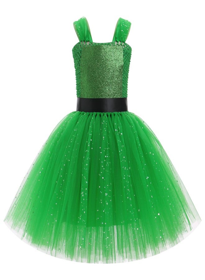 IMEKIS Toddler : Kids Holographic Sparkly Tulle Tutu Metallic Outfit Girls Alien Space Cowgirl 80s Birthday School Dance Clothes Green 10-12 Years - Image 1