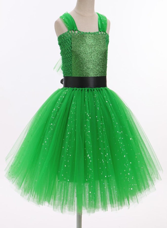 IMEKIS Toddler : Kids Holographic Sparkly Tulle Tutu Metallic Outfit Girls Alien Space Cowgirl 80s Birthday School Dance Clothes Green 10-12 Years - Image 3