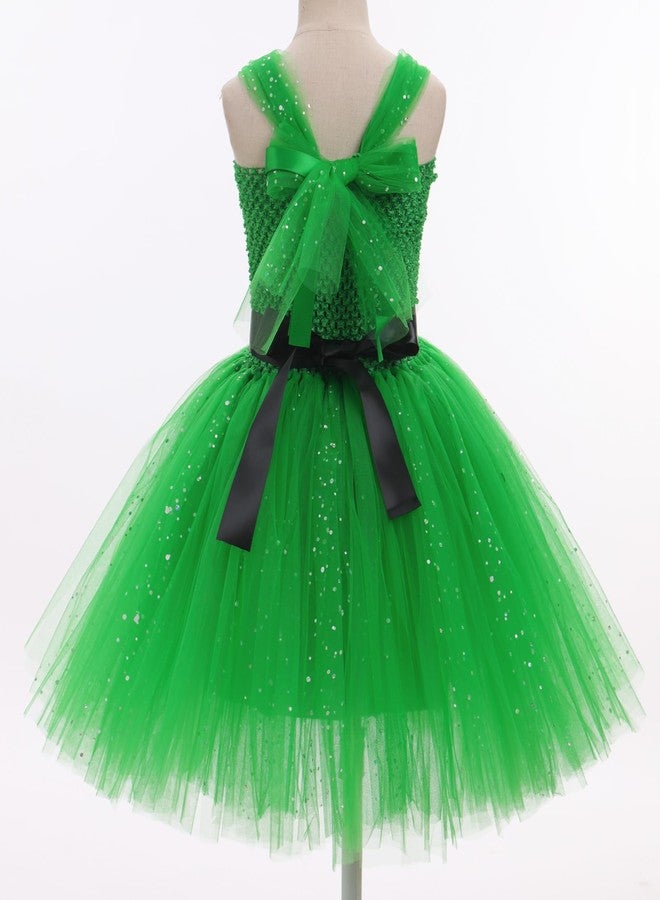 IMEKIS Toddler : Kids Holographic Sparkly Tulle Tutu Metallic Outfit Girls Alien Space Cowgirl 80s Birthday School Dance Clothes Green 10-12 Years - Image 4