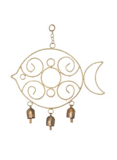 Ethnics of Kutch Ethnics of Kutch Hand Made Metal Bells Wrought Iron CopperZinc Coated Home Dcor Chimes Cow Bell Fish Large 3 Bells 32 cms Length Colour Copper BEL0099 