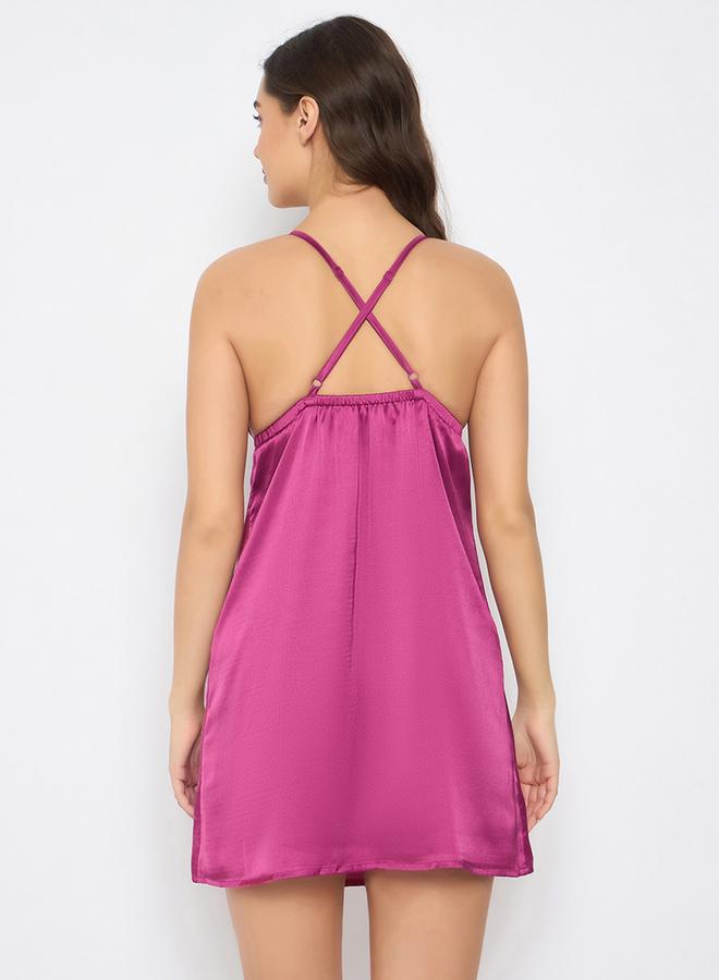 Clovia Solid Lace Insert Padded Satin Babydoll - Image 4