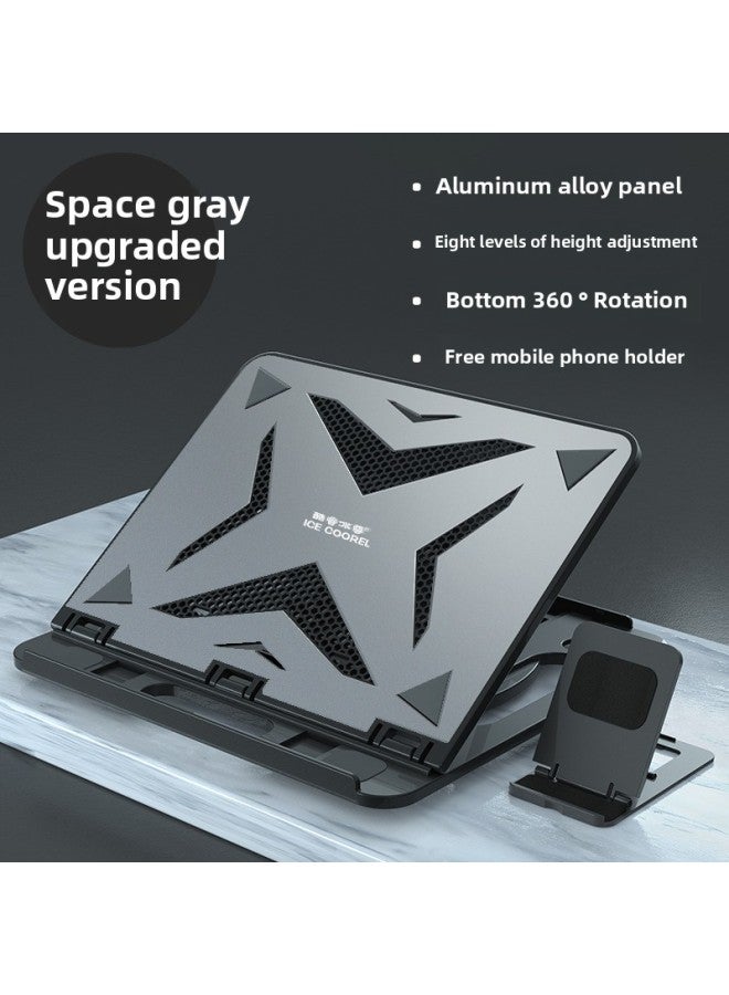 Laptop Stand Bracket Desktop Lifting Folding Portable Radiator Computer Support Shelf-Color:Space Gray Upgraded Version 【aluminum Alloy Panel, Bottom Can Be 360°Rotate】