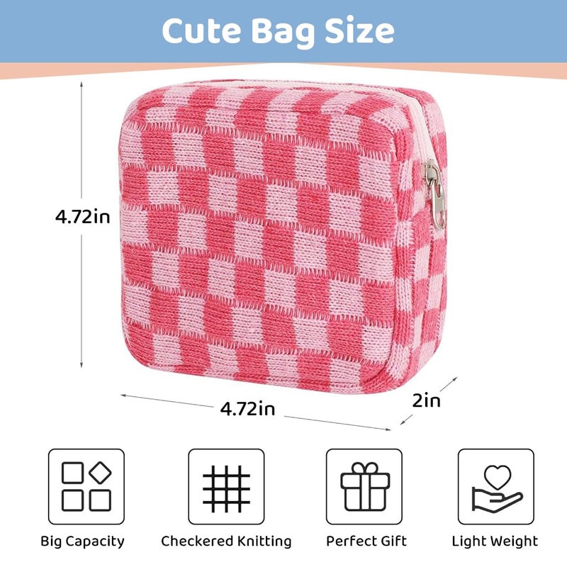 maycreate MAYCREATE 2pcs Small Makeup Pouch Sanitary Pad Pouch 55in Period Bag Checked Print Coin Purse Zipper Sanitary Napkin Pads Storage Pouch Feminine Travel Pouch for Teen Girls Women  - Image 2