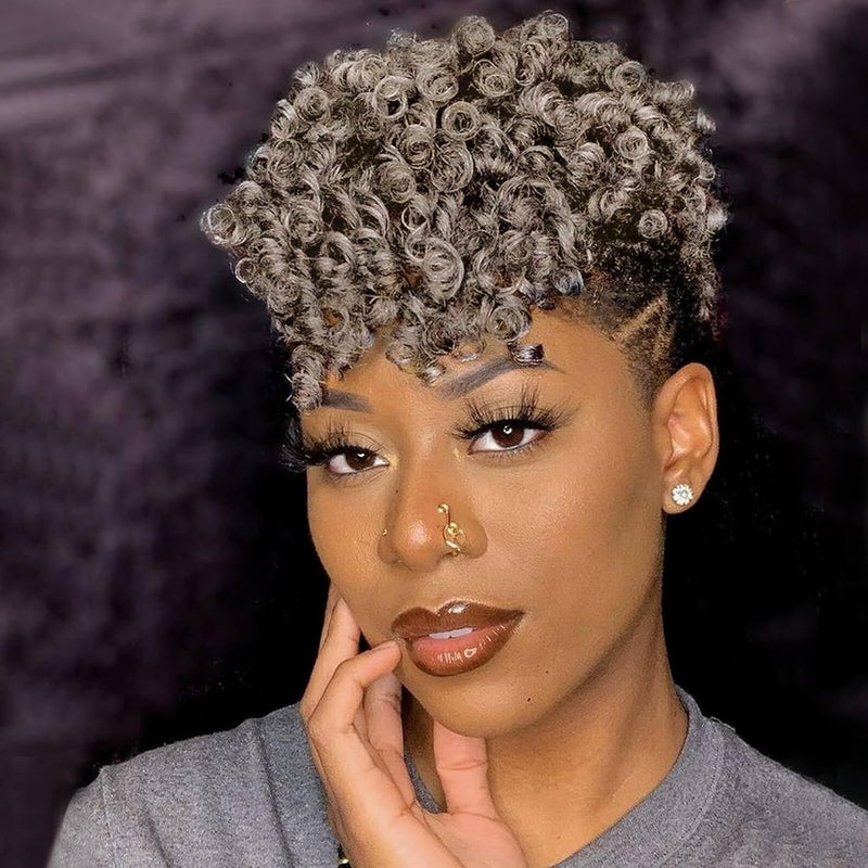 PHOCAS 3 Packs Short Curly Crochet HairShort Crochet Hair 10 Inch 20rootsPackGray Crochet Hair Extensions for Women6MM