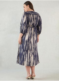 Femmella Plus Size Tie and Dye Print V Neck A-Line Midi Dress by Styli  - Image 2