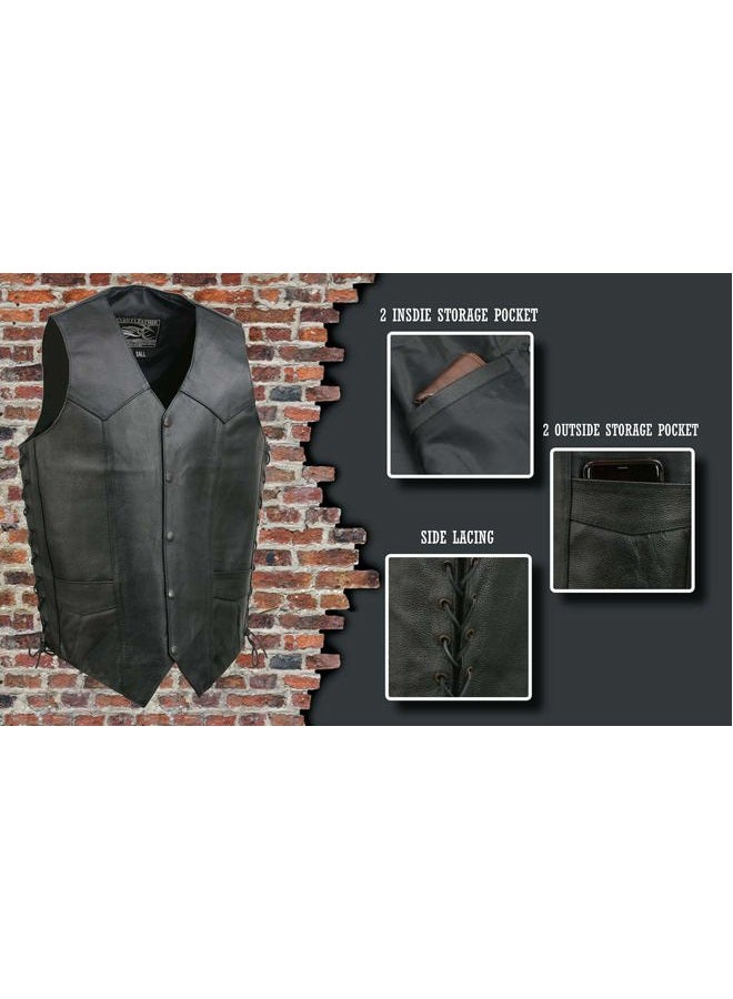 Event Leather Men's 4 Snap Front Closure Lace Vest (Black, Medium-Tall) - Image 2