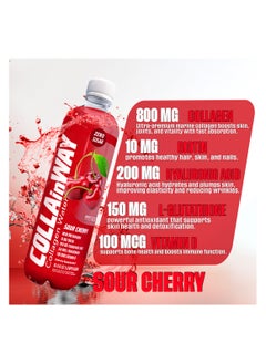 COLLAinWay COLLAinWay Collagen Drink 8000mg Sour Cherry - Zero Sugar , Biotin, Hyaluronic Acid, L-Glutathione, Vitamin D - Support Hair, Skin, Nail & Bone Health, Anti-Aging Hydrating Beauty Beverage Pack of 12  - Image 4
