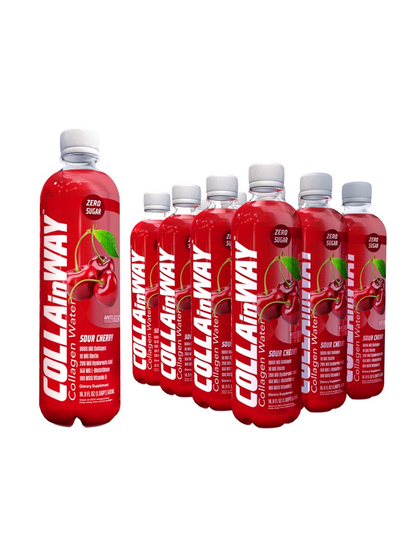 COLLAinWay COLLAinWay Collagen Drink 8000mg Sour Cherry - Zero Sugar , Biotin, Hyaluronic Acid, L-Glutathione, Vitamin D - Support Hair, Skin, Nail & Bone Health, Anti-Aging Hydrating Beauty Beverage Pack of 12  - Image 1