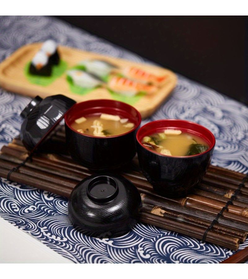1pc Elegant Japanese Soup Bowl Red And Black Perfect For Miso Soup Rice Daily Dining And Stylish Table Settings - Image 5
