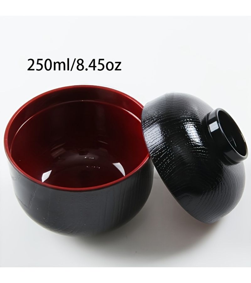 1pc Elegant Japanese Soup Bowl Red And Black Perfect For Miso Soup Rice Daily Dining And Stylish Table Settings - Image 1