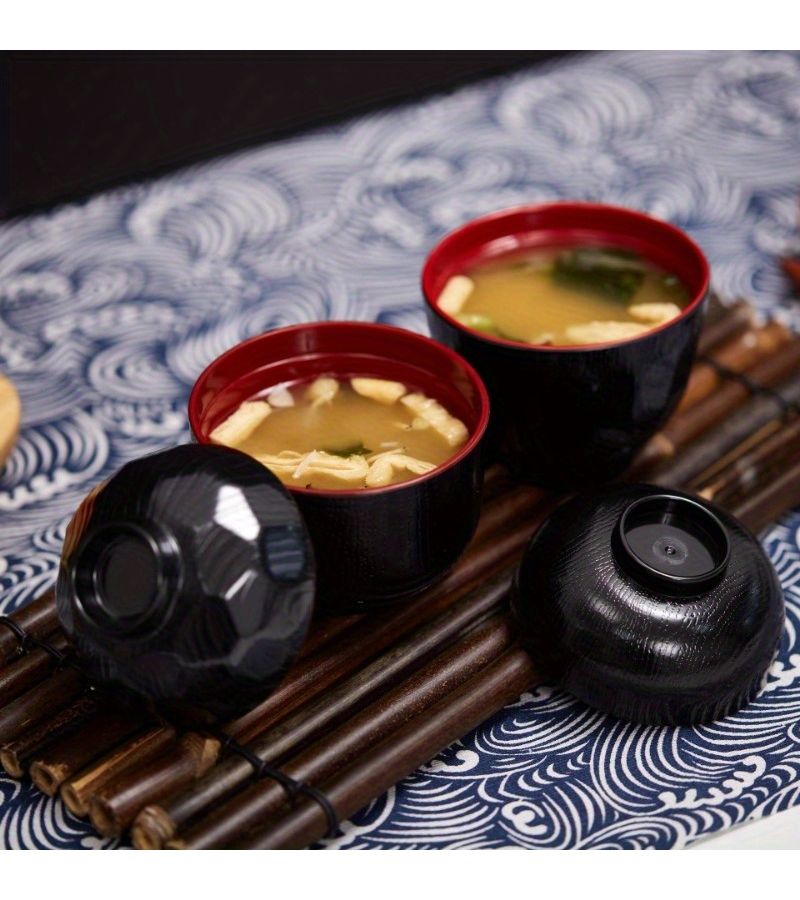 1pc Elegant Japanese Soup Bowl Red And Black Perfect For Miso Soup Rice Daily Dining And Stylish Table Settings - Image 2