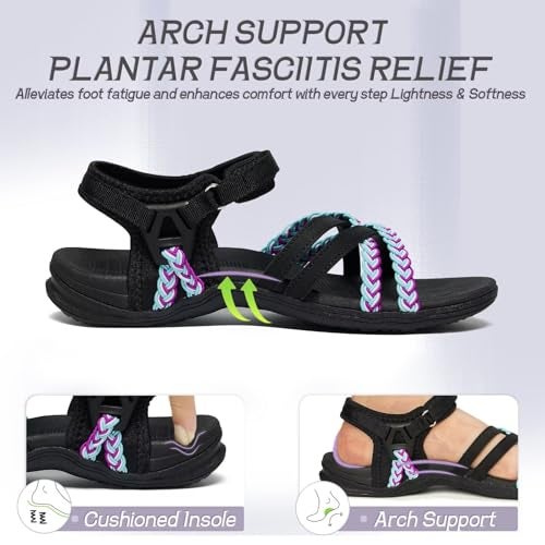 MEGNYA Comfort Hiking Sandals for Women, Arch Support Lightweight eva Foam Rubber Outsole Walking Slides Camping, Sports Sandals Adjustable Hook Loop Size 8 - Image 3
