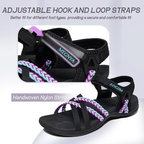 MEGNYA Comfort Hiking Sandals for Women, Arch Support Lightweight eva Foam Rubber Outsole Walking Slides Camping, Sports Sandals Adjustable Hook Loop Size 8 - Image 4