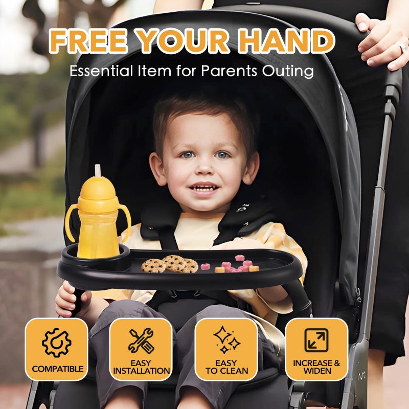 KEUYE Snack Tray Compatible with Mockingbird,Nuna,Evenflo Stroller,Adjustable Stroller Snack Tray with Cup Holder and Phone Holder, Stroller Accessories Black - Image 4