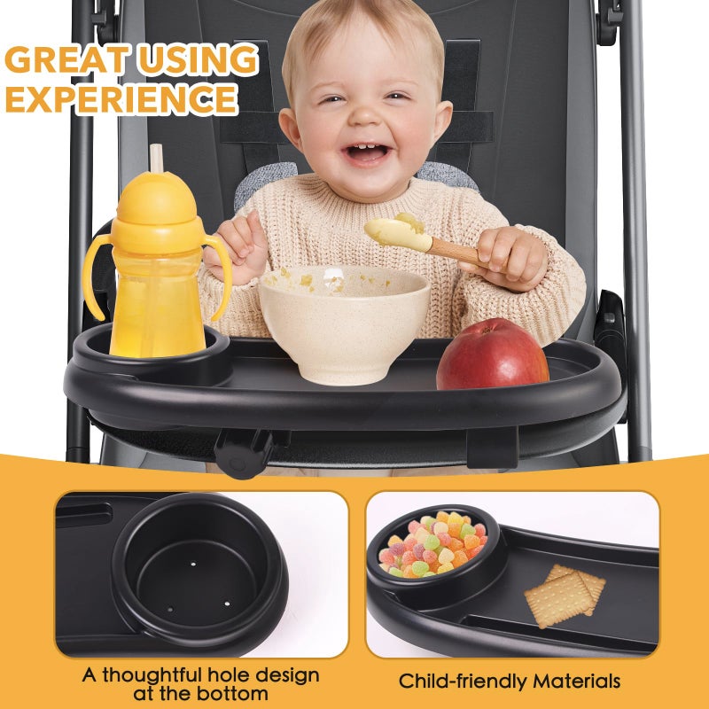 KEUYE Snack Tray Compatible with Mockingbird,Nuna,Evenflo Stroller,Adjustable Stroller Snack Tray with Cup Holder and Phone Holder, Stroller Accessories Black - Image 2
