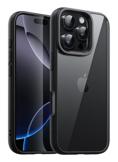 Case for iPhone 16 Pro Max 6.9-Inch, Shockproof Phone Bumper Cover, Solid Color Matte TPU Frame, Anti-Scratch Clear Back (Black)