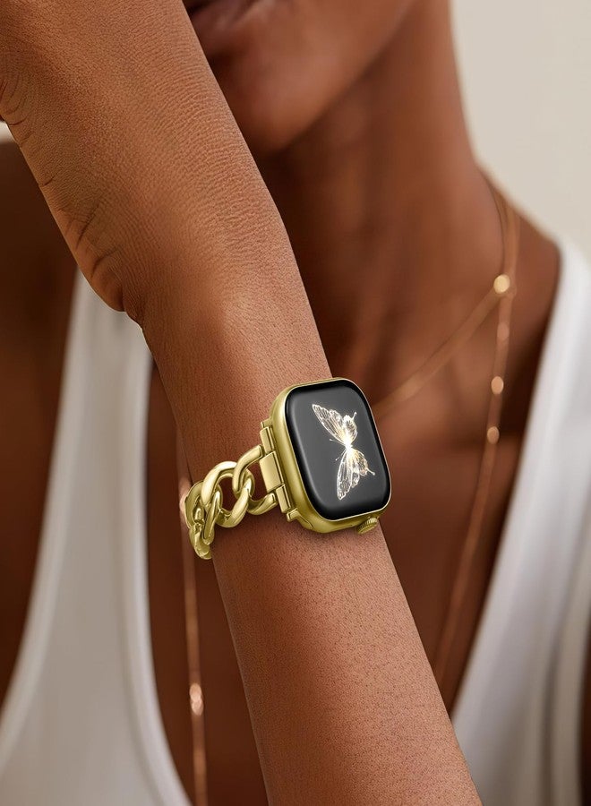 DaQin Gold Band Compatible with Apple Watch Bands for Women 44mm 45mm 46mm 42mm, Metal Chain Link Steel Replacement Accessories Bracelet for iWatch Bands Series 10 9 8 7 6 5 4 3 2 1 SE, Gold - Image 5