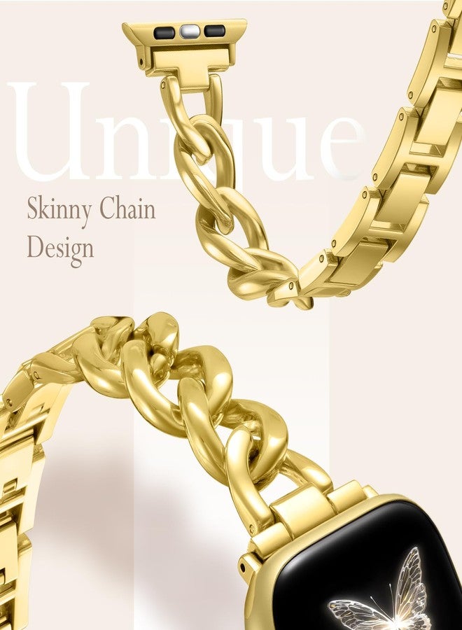 DaQin Gold Band Compatible with Apple Watch Bands for Women 44mm 45mm 46mm 42mm, Metal Chain Link Steel Replacement Accessories Bracelet for iWatch Bands Series 10 9 8 7 6 5 4 3 2 1 SE, Gold - Image 4