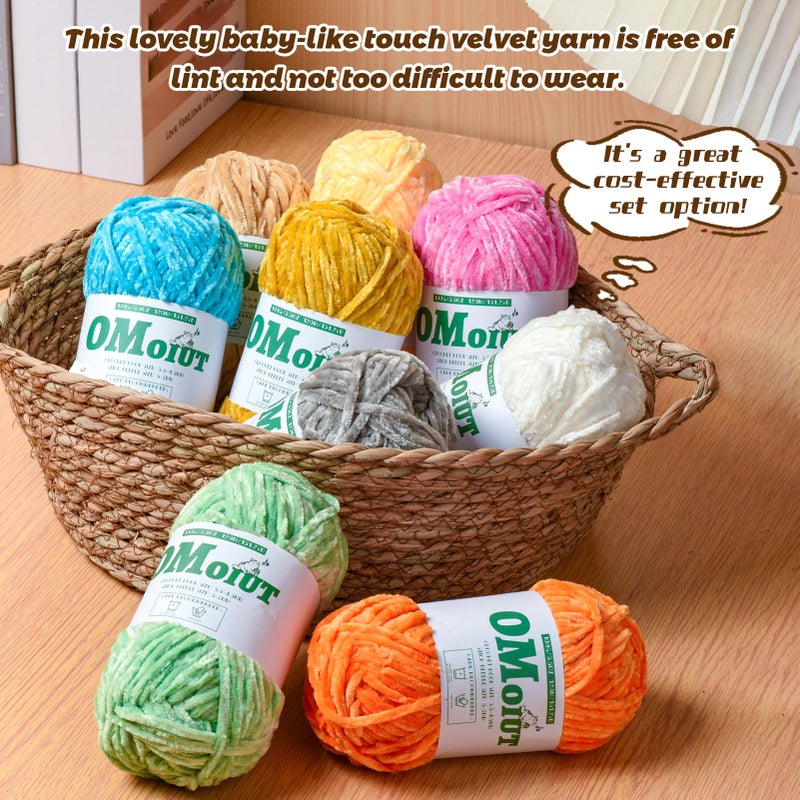 OMoiut 12 Pack Multicolored Plush Chenille Yarnï¼ŒVelvet Baby Blanket Yarn for Crocheting Soft ï¼Œ(1200 g/42.3 ozï¼Œ1440 m/1574 yds Fluffy Amigurumi Crochet Yarn Set A - Image 4