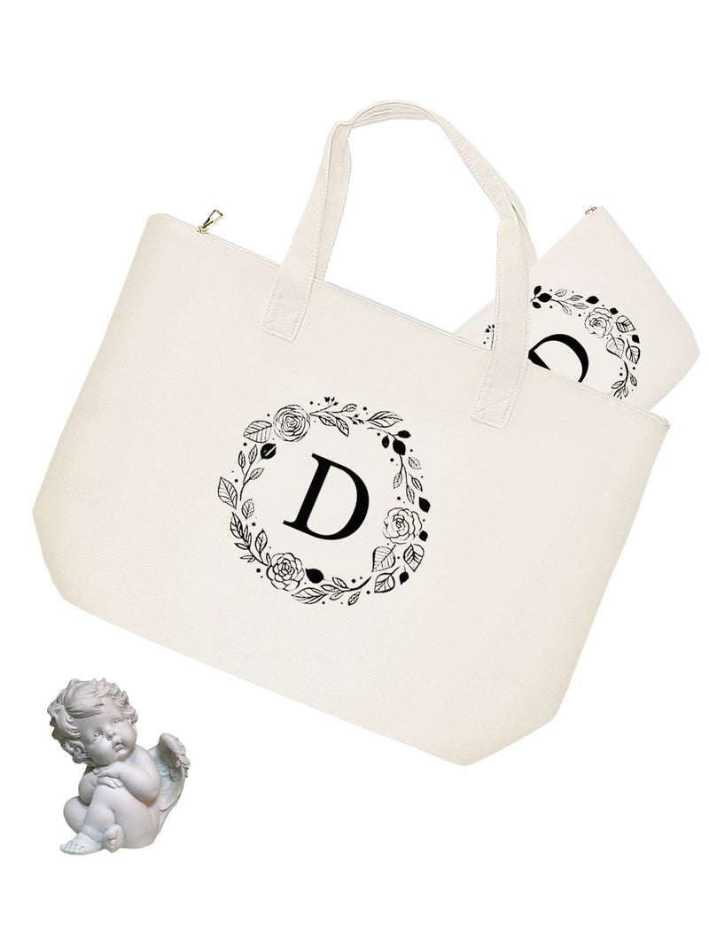 Binggemen Personalized Initial Canvas Tote Bag with Zipper, Present Bag with Inner Pocket & Make Up Bag, Great Gifts for Women, Mom, Teachers, Friends, Bridesmaids - Image 4