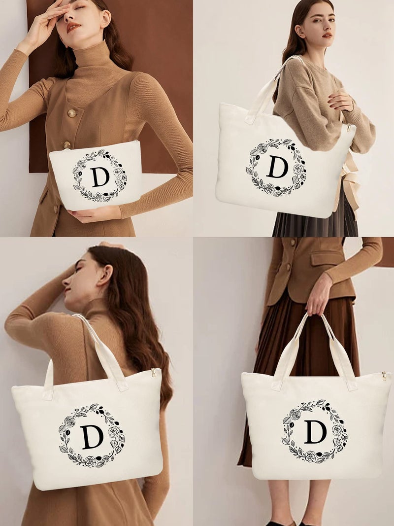 Binggemen Personalized Initial Canvas Tote Bag with Zipper, Present Bag with Inner Pocket & Make Up Bag, Great Gifts for Women, Mom, Teachers, Friends, Bridesmaids - Image 5