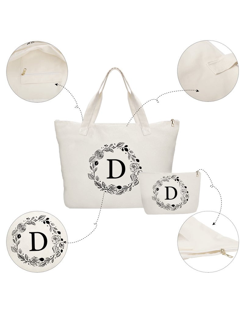 Binggemen Personalized Initial Canvas Tote Bag with Zipper, Present Bag with Inner Pocket & Make Up Bag, Great Gifts for Women, Mom, Teachers, Friends, Bridesmaids - Image 2