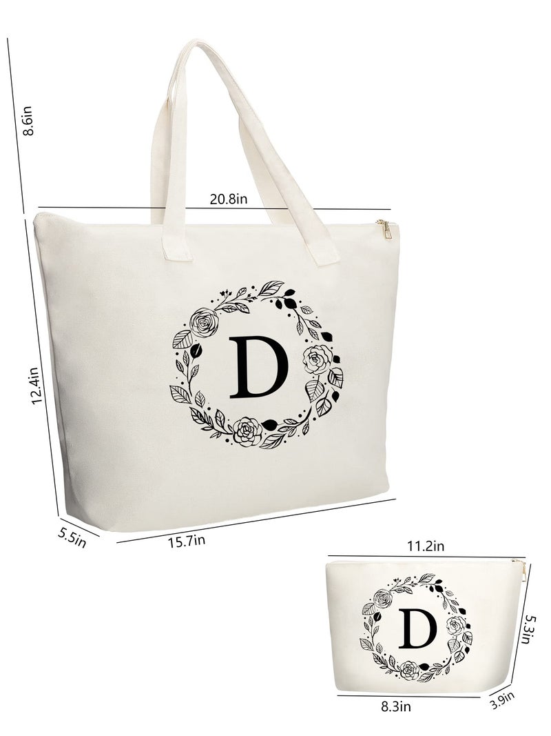 Binggemen Personalized Initial Canvas Tote Bag with Zipper, Present Bag with Inner Pocket & Make Up Bag, Great Gifts for Women, Mom, Teachers, Friends, Bridesmaids - Image 3