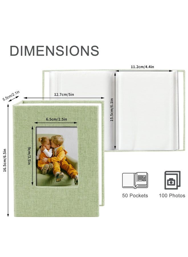 Sprsthai Small Photo Album 4x6 Photos Book, Linen Cover Mini Photo Book, 50 Page Holds 100 Pictures, photobook for Anniversaries Baby Vacations, Green - Image 3