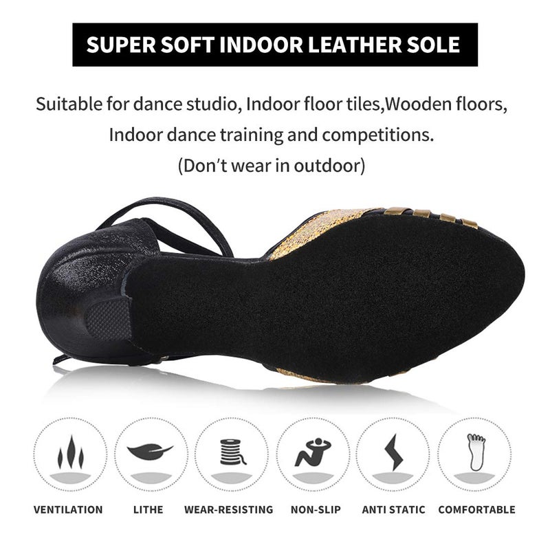 iCKER Women's Latin Dance Shoes Satin Ballroom Salsa Wedding Performance Dance Shoes 2.2'' Heel 7 Gold - Image 3