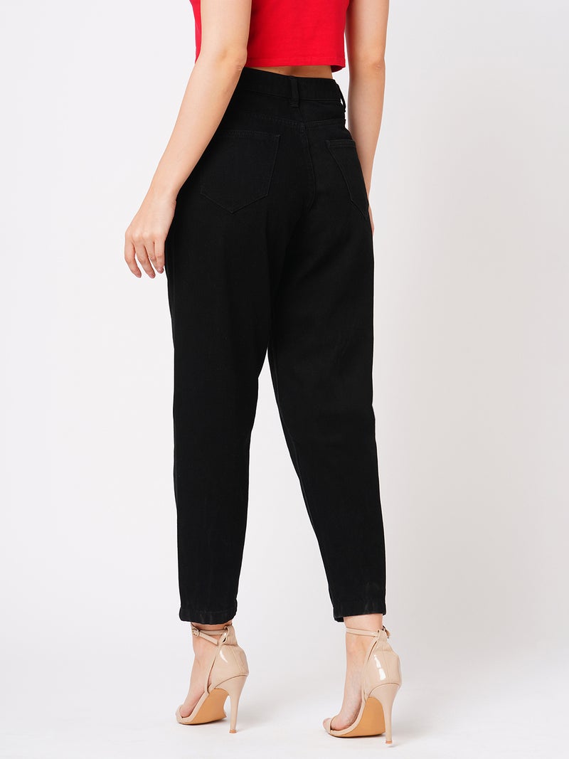 globus Globus Women Black Boyfriend Fit Mid-Rise Clean Look Cotton Jeans  - Image 3