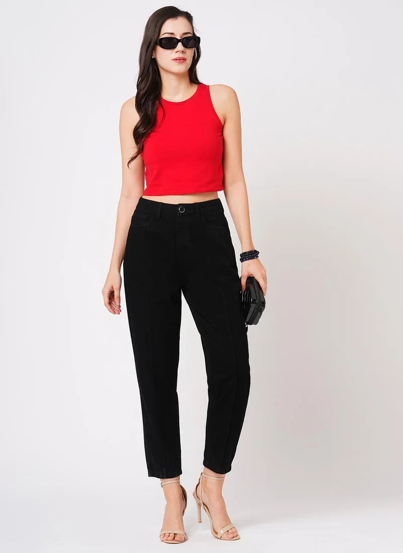 جلو باص جينز قطن نسائي بقصة بوي فريند وخصر متوسط من جلوبس