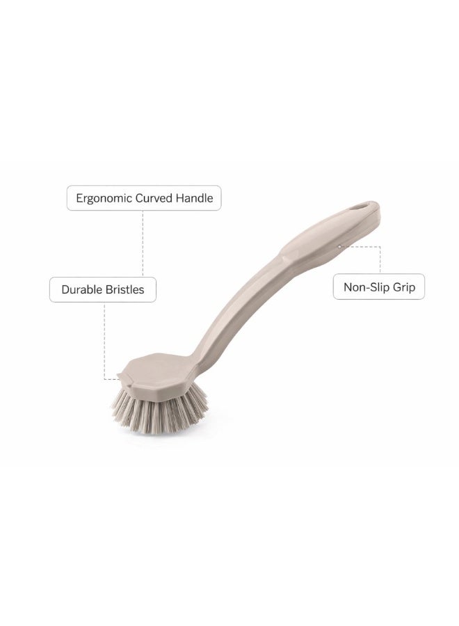 Titiz Plastik فرشاة غسيل أطباق متينة ذات تصميم منحني ومقبض مريح، شعيرات تنظيف عميقة للاستخدام في الأحواض والمطابخ، 5.9 × 6.3 × 23.5 سم، لون بيج. - Image 3