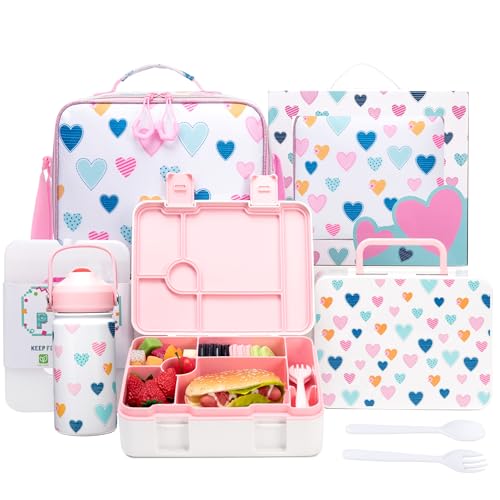 Oruiji Kids Bento Lunch Box with 6 Compartments Girls Lunch Box with Lunch Bag,Stainless Steel Water Bottle,Ice Pack & Utensils Set,Birthday Gifts for Ages 3-12 Back to School Toddler Girls - Image 1