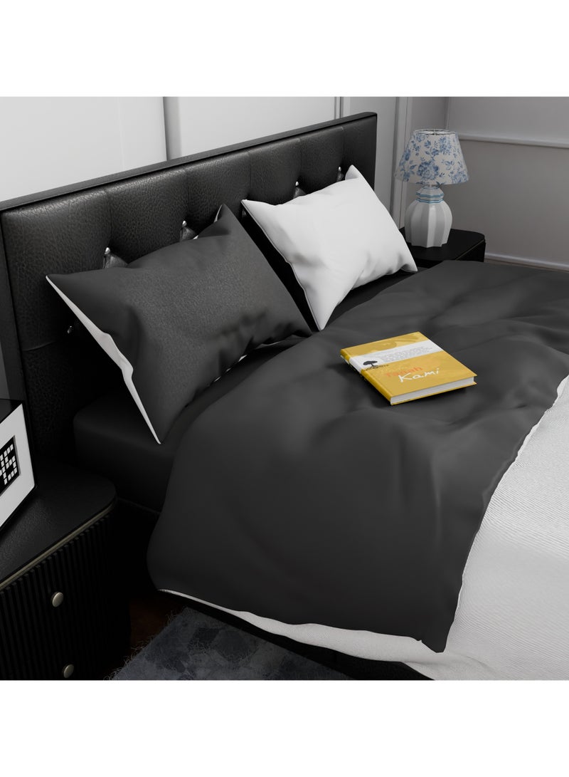 Lovstro 100% Cotton Duvet Cover Set, Premium 4pcs, Certified toxin-free, King Size, Reversible, Soft Bedding Sheets, 1 Duvet Cover With Zipper 220x240cm, 1 Fitted Sheet, 2 Pillowcases (Black & White) - Image 2