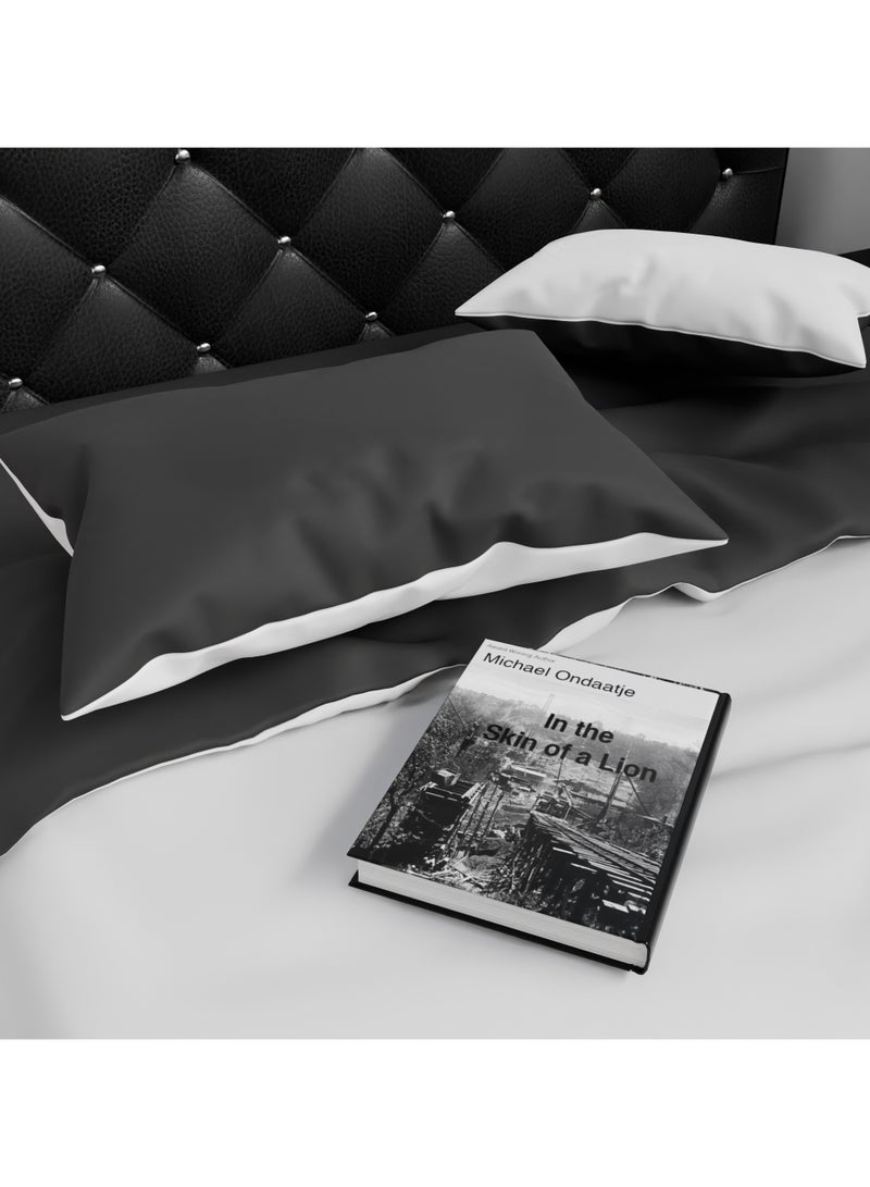 Lovstro 100% Cotton Duvet Cover Set, Premium 4pcs, Certified toxin-free, King Size, Reversible, Soft Bedding Sheets, 1 Duvet Cover With Zipper 220x240cm, 1 Fitted Sheet, 2 Pillowcases (Black & White) - Image 3