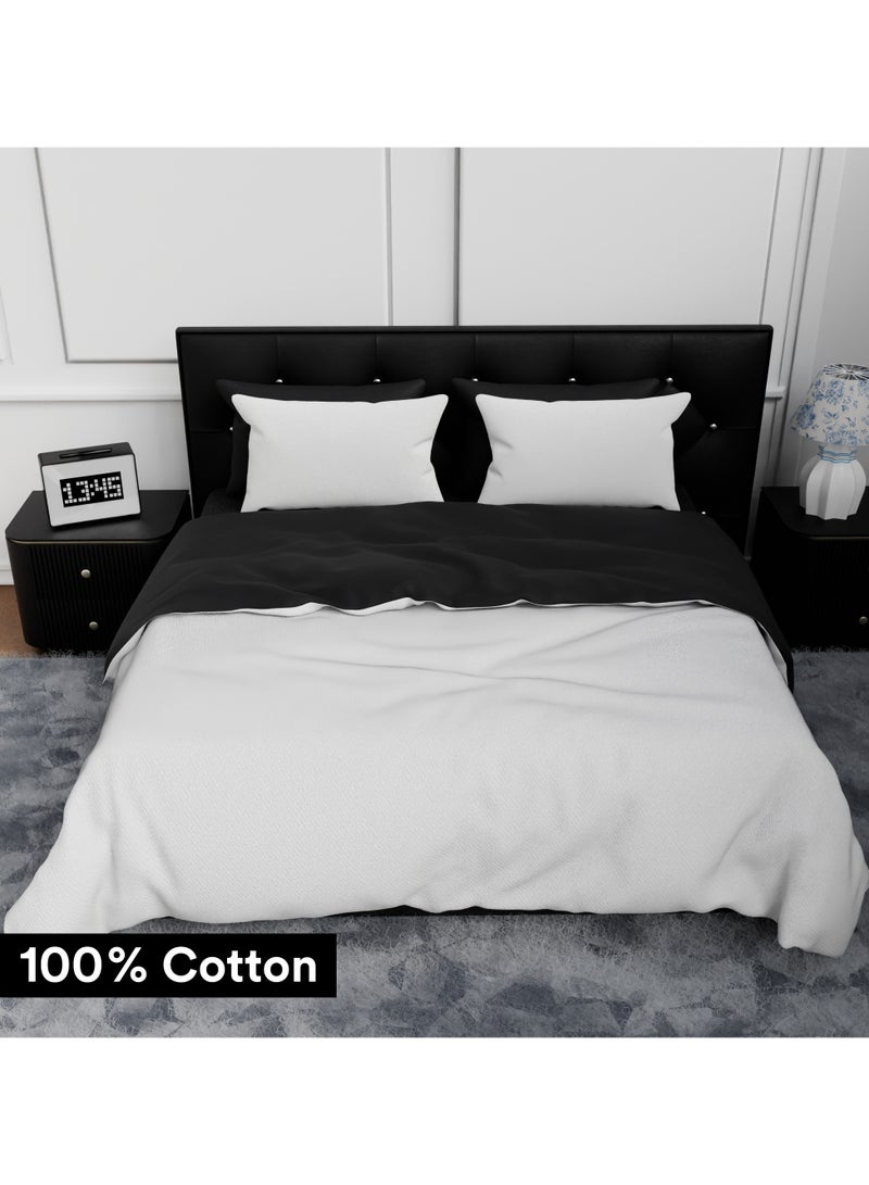 Lovstro 100% Cotton Duvet Cover Set, Premium 4pcs, Certified toxin-free, King Size, Reversible, Soft Bedding Sheets, 1 Duvet Cover With Zipper 220x240cm, 1 Fitted Sheet, 2 Pillowcases (Black & White) - Image 1