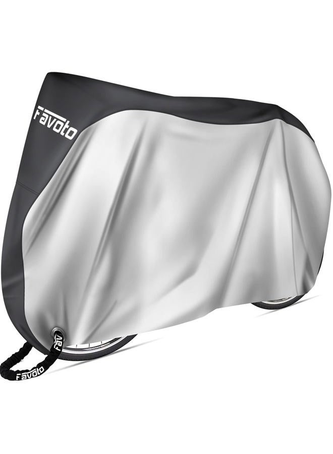Favoto Bike Cover Waterproof Outdoor - Bicycle Cover Thicken Oxford 29 Inch Windproof Snow Rustproof with Lock Hole Storage Bag for Mountain Road Bike City Bike Beach Cruiser Bike, Silver - Image 1