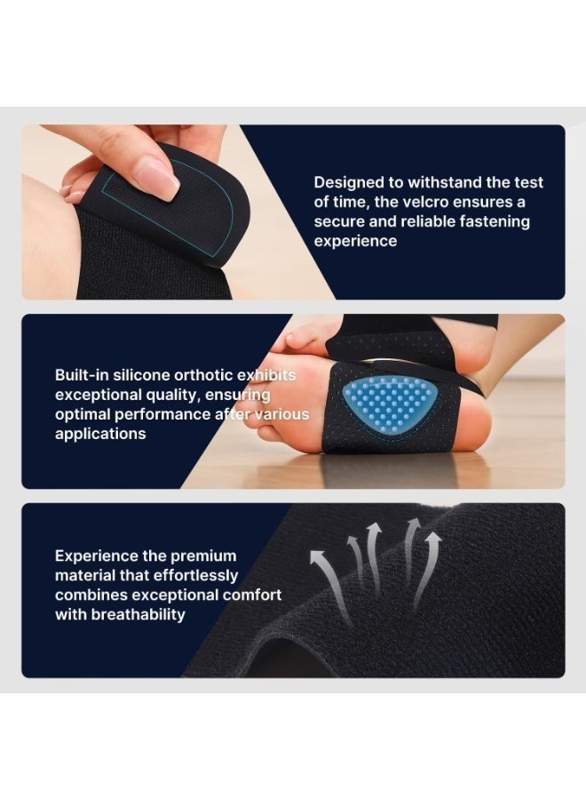 Lynacz Original Arch Support Braces with Built-in Orthotics & Gel Pads, Adjustable Non-Slip Wearable for Flat Feet, High & Fallen Arch, Unisex, Black - Image 2