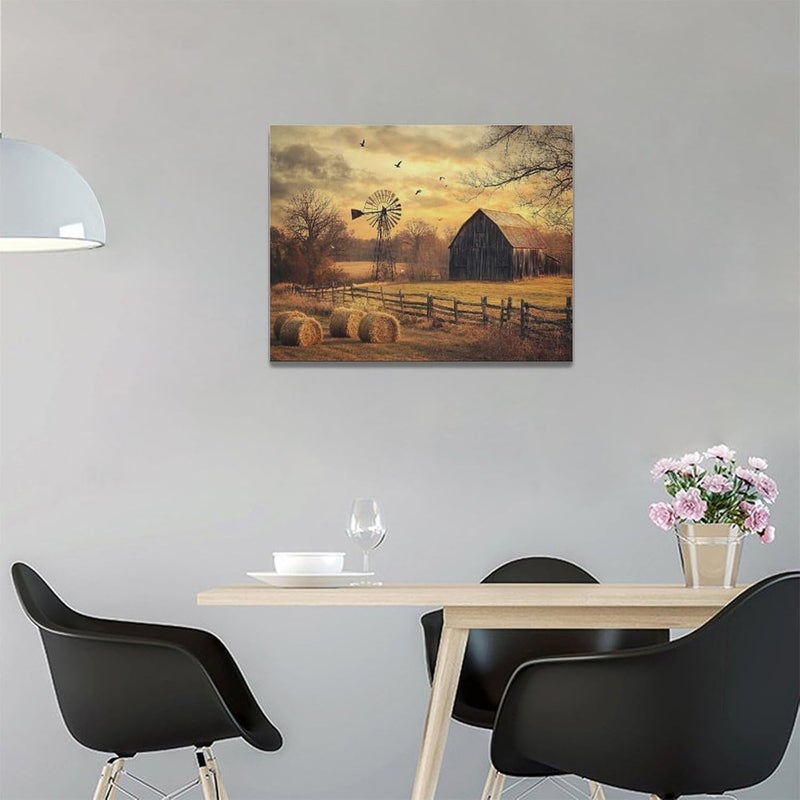 Fuzawet Rustic Farmhouse Wall Art with Barn and Windmill - Image 3
