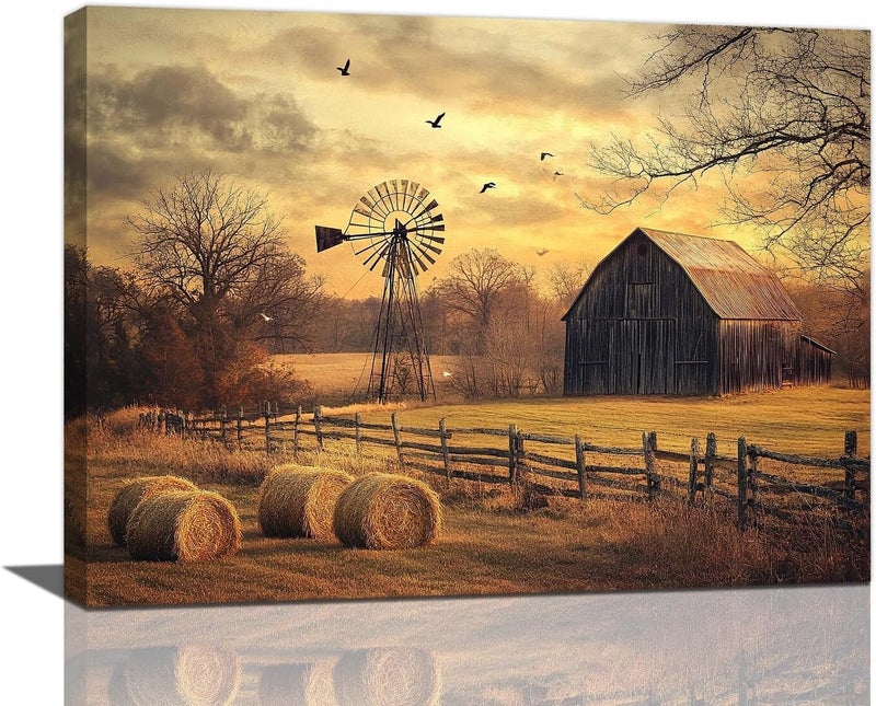 Fuzawet Rustic Farmhouse Wall Art with Barn and Windmill - Image 1