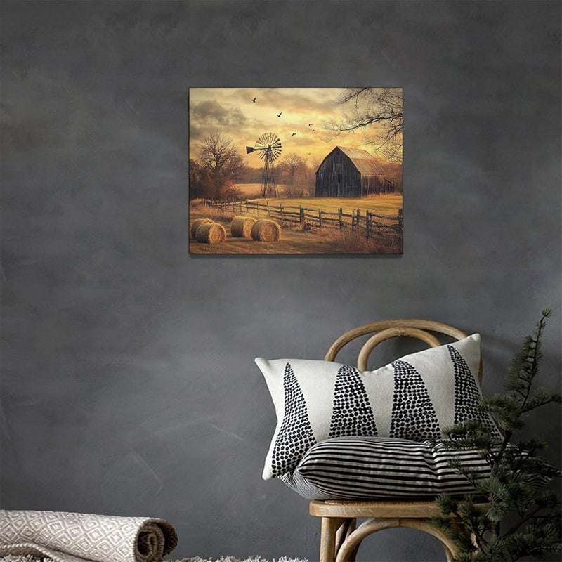 Fuzawet Rustic Farmhouse Wall Art with Barn and Windmill - Image 2