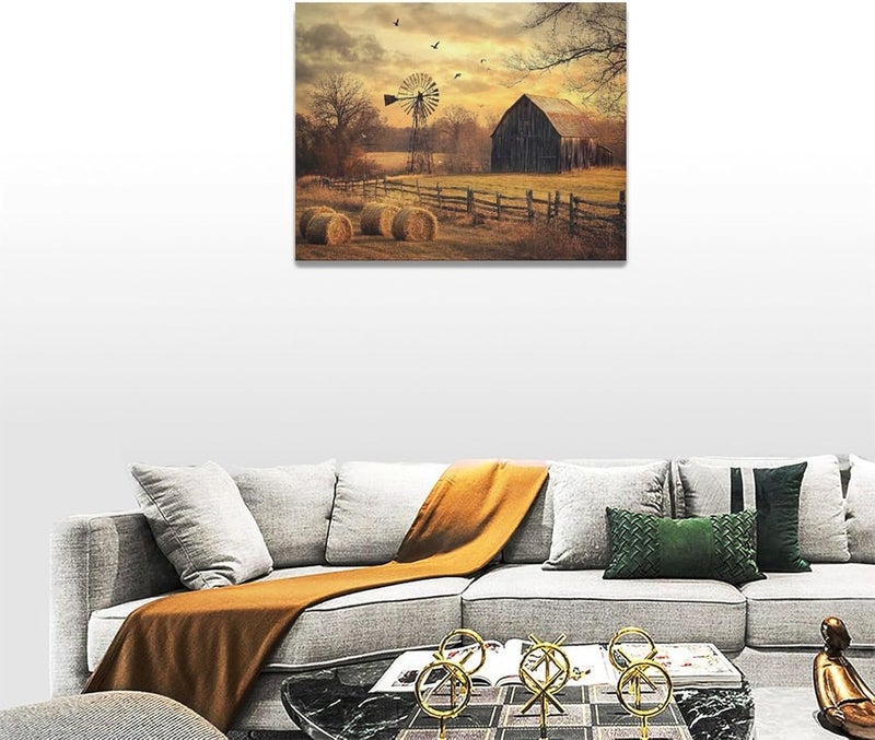 Fuzawet Rustic Farmhouse Wall Art with Barn and Windmill - Image 4