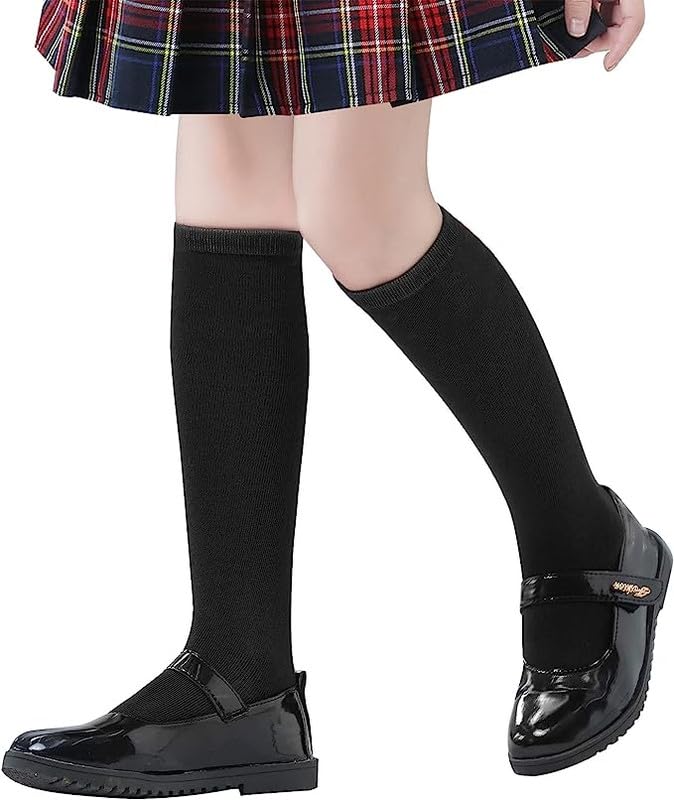 WKLOUYHE 4 Pairs Girls Knee High Socks Cotton School Uniform Socks Kids Soccer Outdoor Long Tube_Pack Of 4(Black,8-9 Years) - Image 2