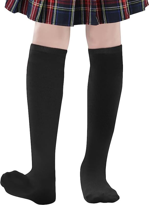 WKLOUYHE 4 Pairs Girls Knee High Socks Cotton School Uniform Socks Kids Soccer Outdoor Long Tube_Pack Of 4(Black,8-9 Years) - Image 3