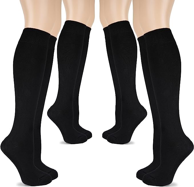 WKLOUYHE 4 Pairs Girls Knee High Socks Cotton School Uniform Socks Kids Soccer Outdoor Long Tube_Pack Of 4(Black,8-9 Years) - Image 1